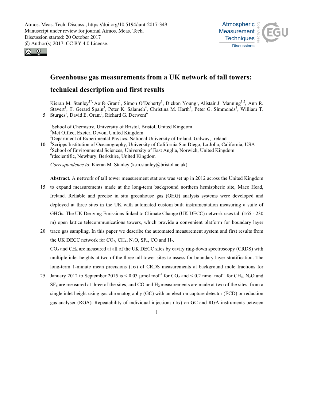 Greenhouse Gas Measurements from a UK Network of Tall Towers: Technical Description and First Results