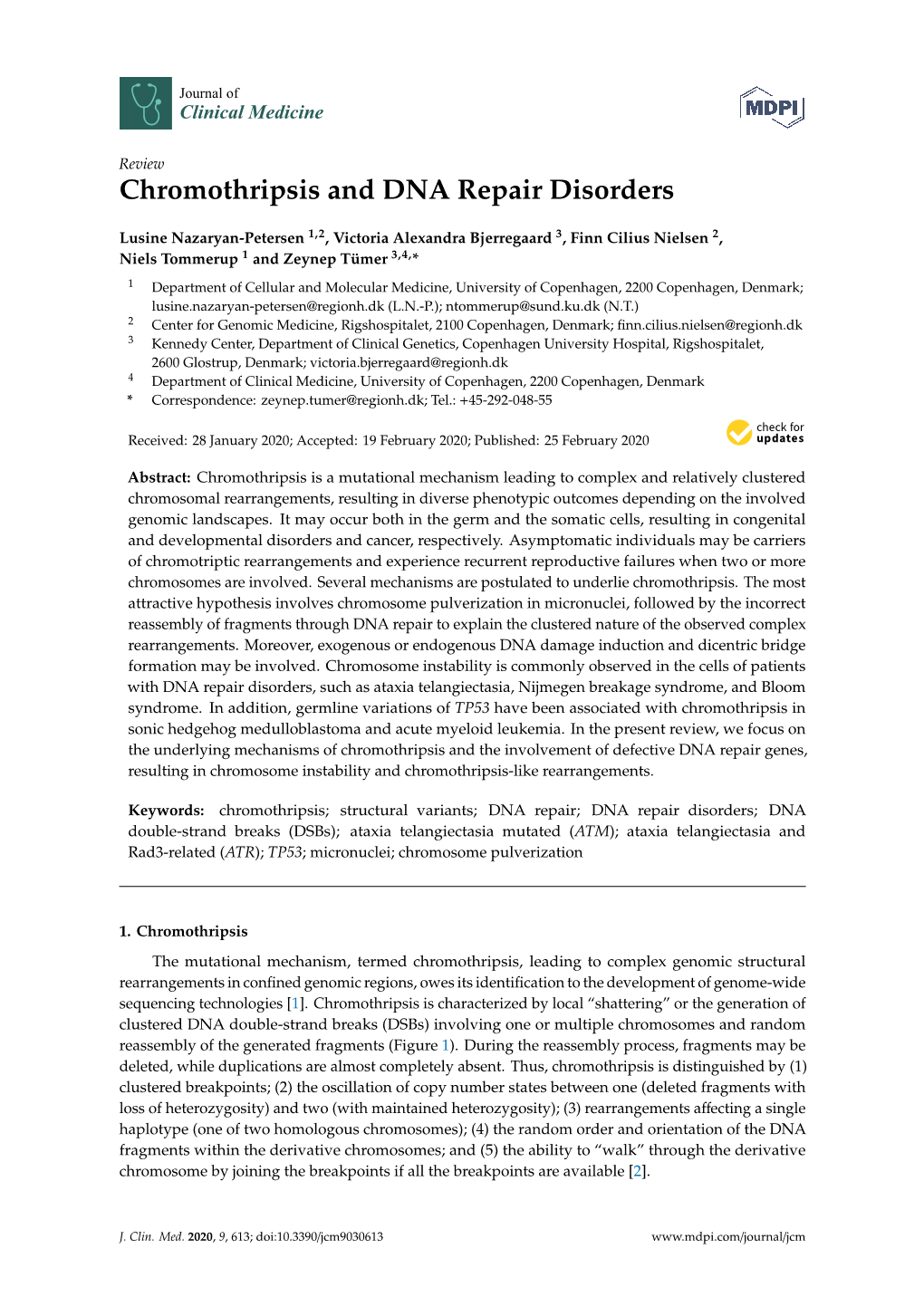 Chromothripsis and DNA Repair Disorders