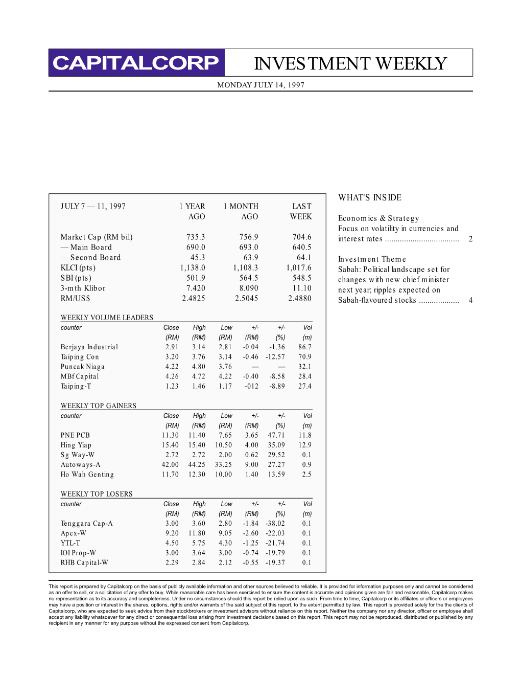 Investment Weekly Capitalcorp