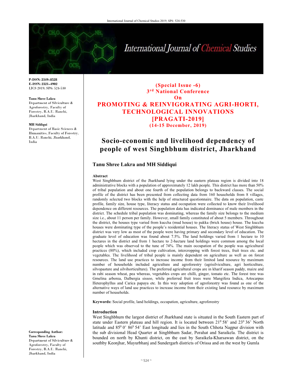 Socio-Economic and Livelihood Dependency of People of West Singhbhum District, Jharkhand