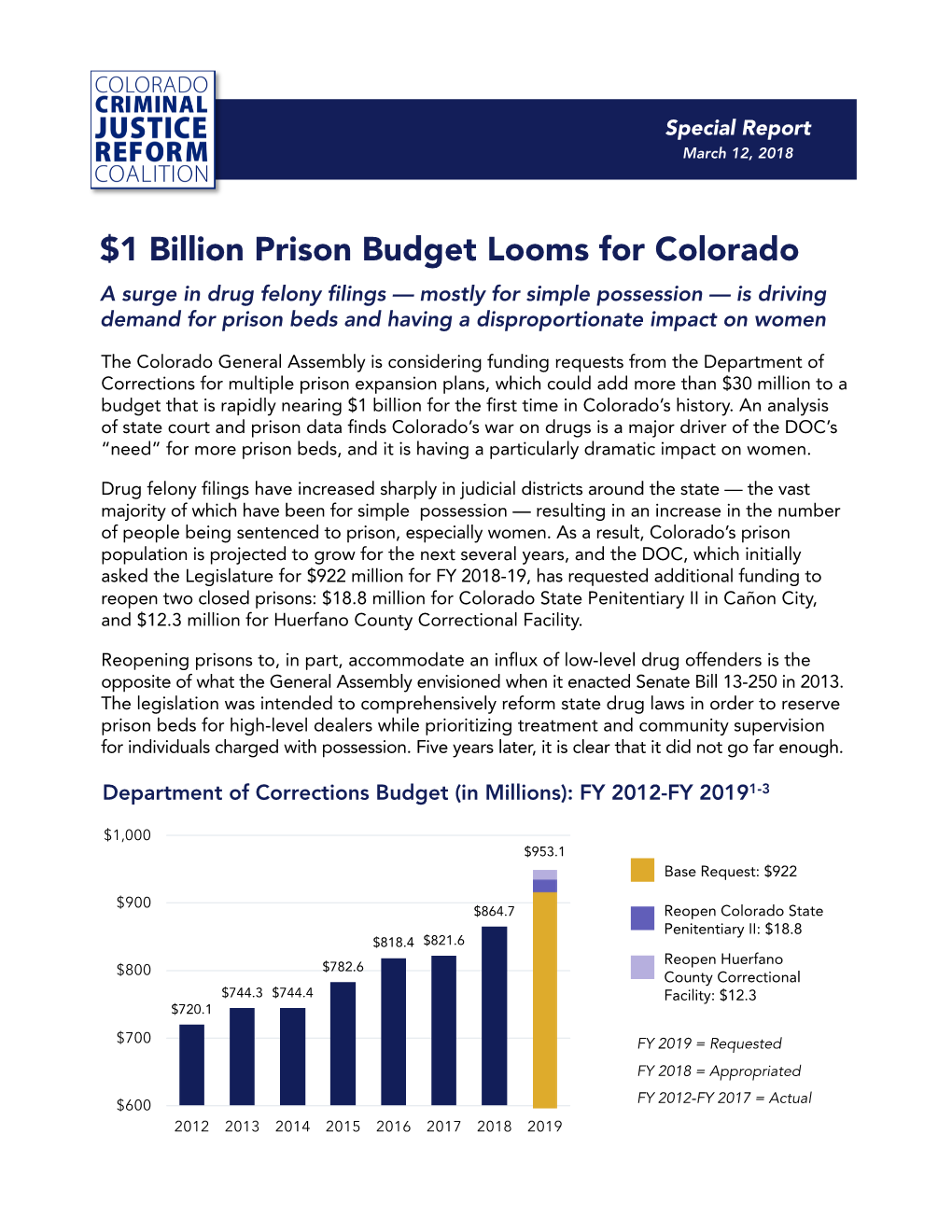 CCJRC Special Report on Drug Felony Filing: March 2018