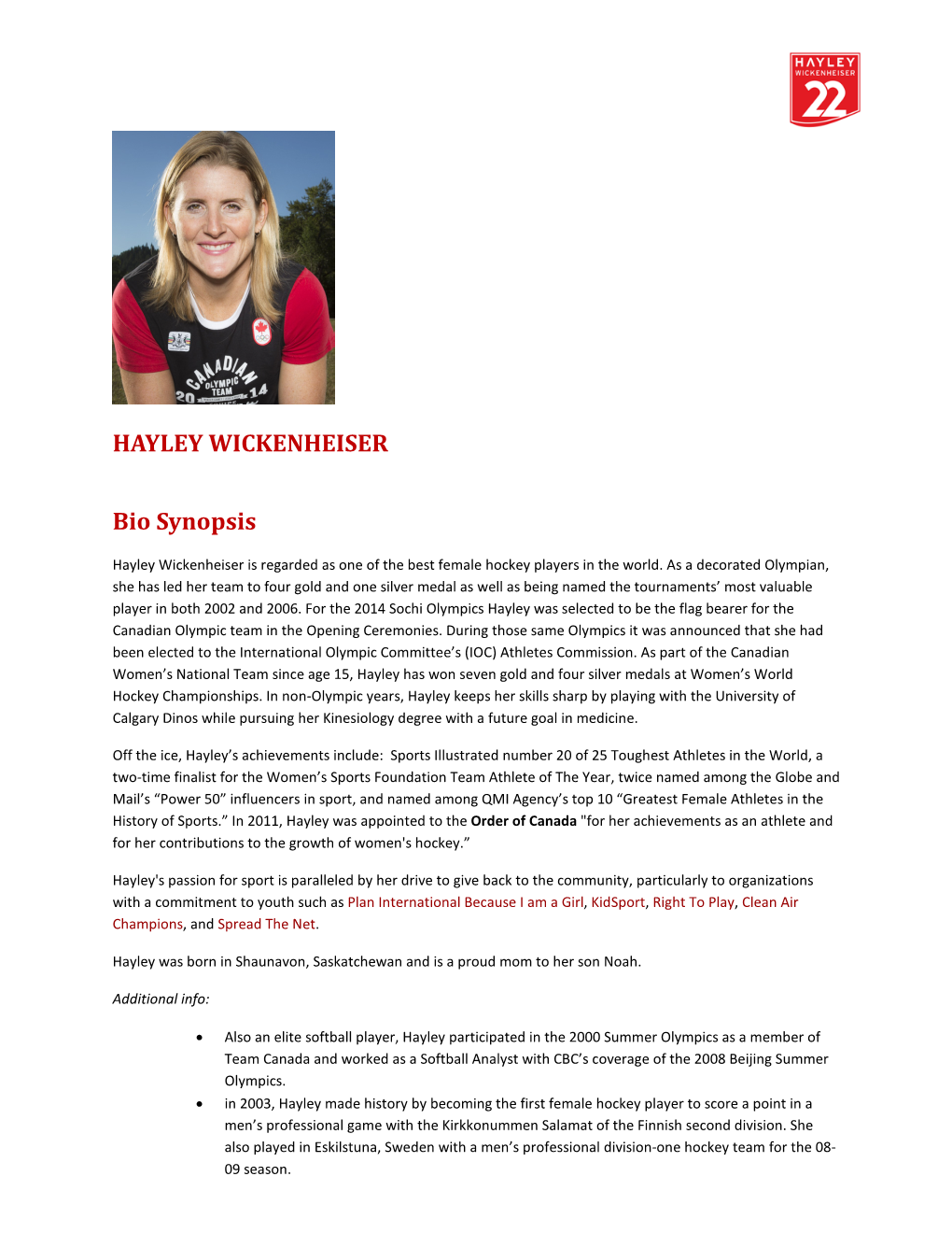 HAYLEY WICKENHEISER Bio Synopsis