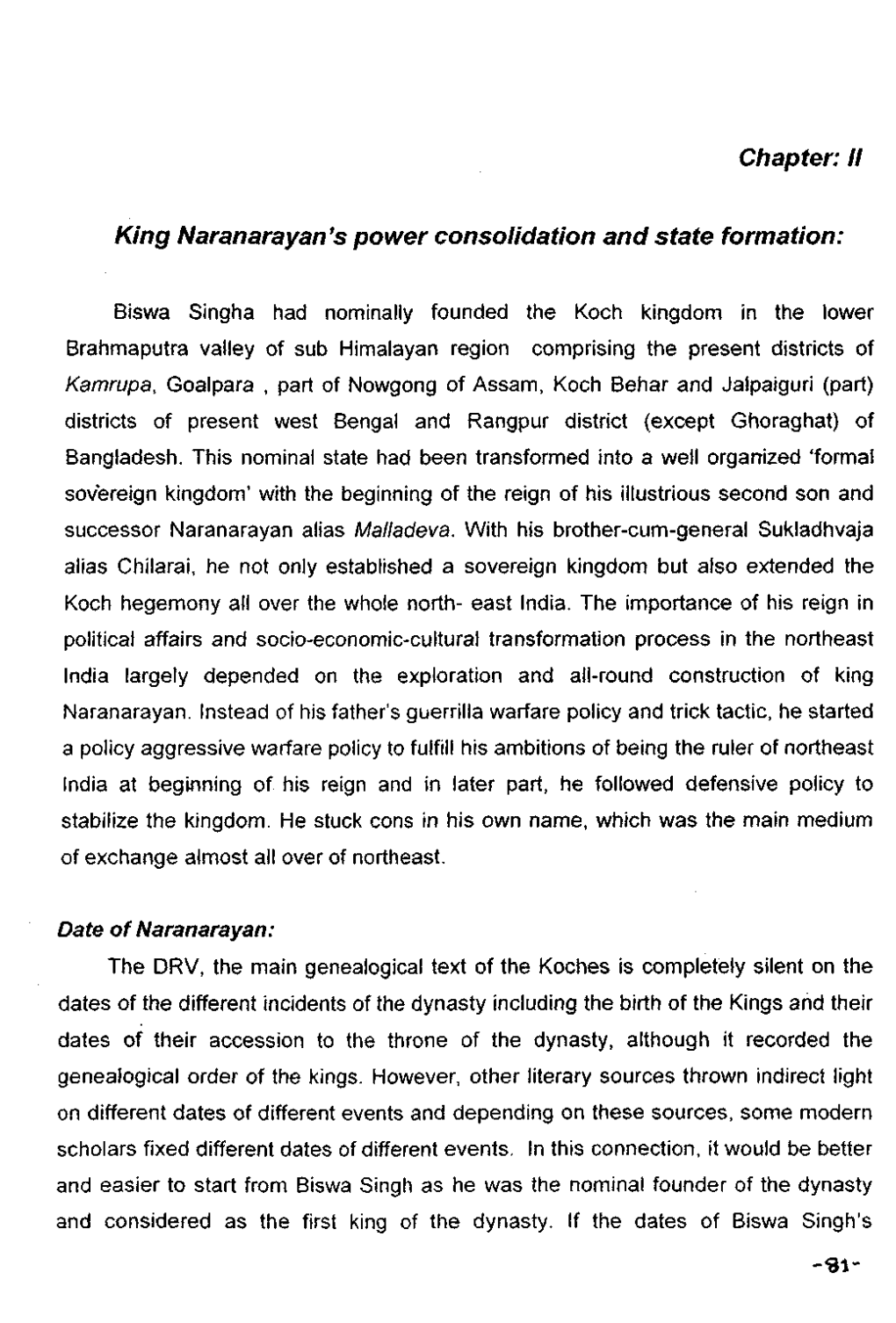 Chapter: If King Naranarayan's Power Consolidation and State Formation