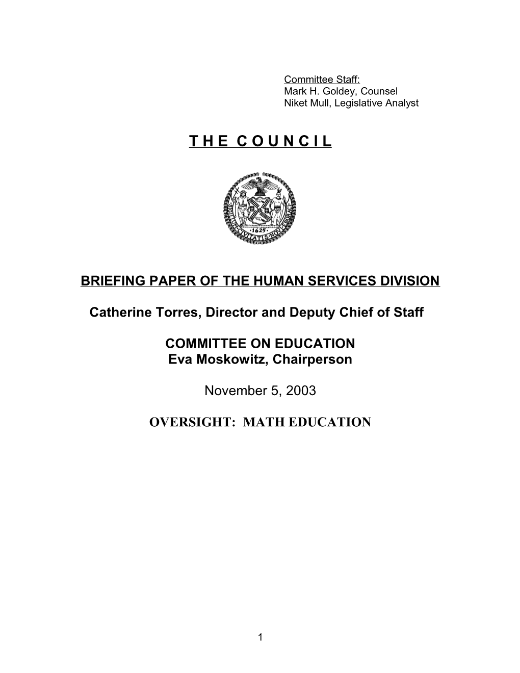 Briefing Paper of the Human Services Division