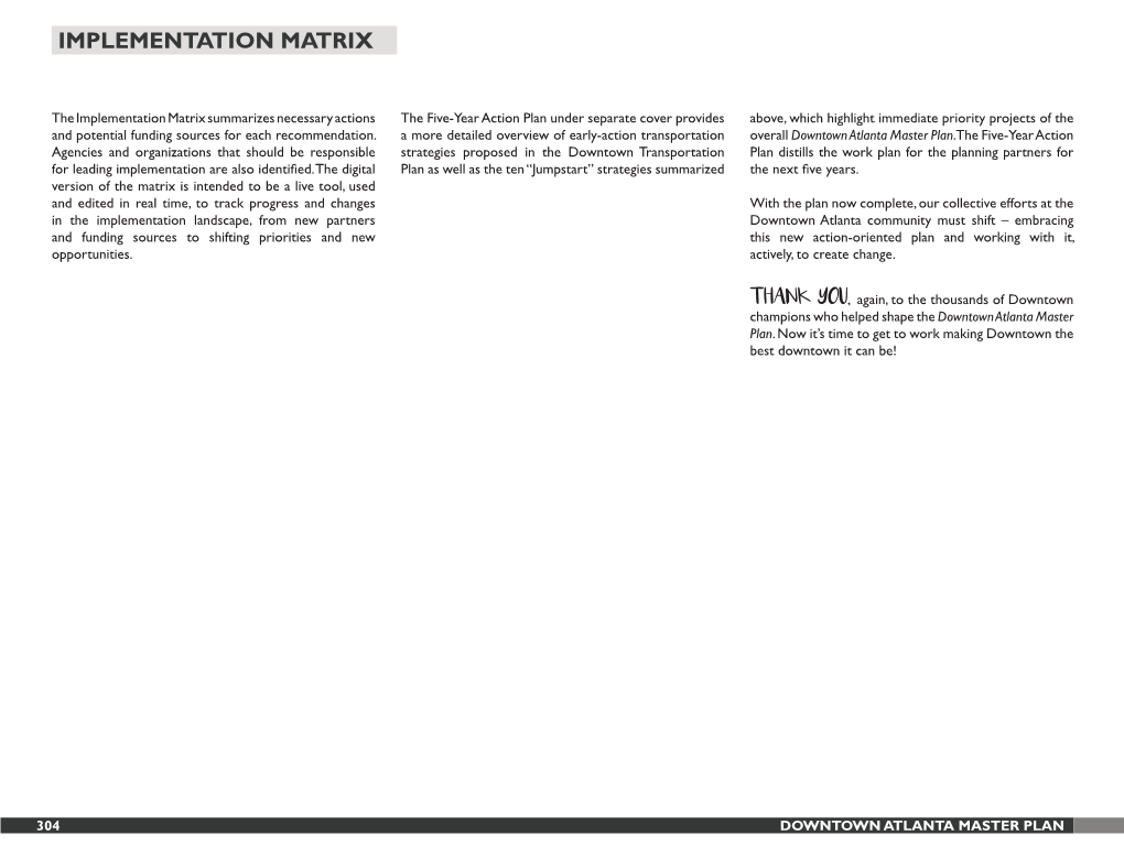 Downtown Atlanta Master Plan Implementation Matrix