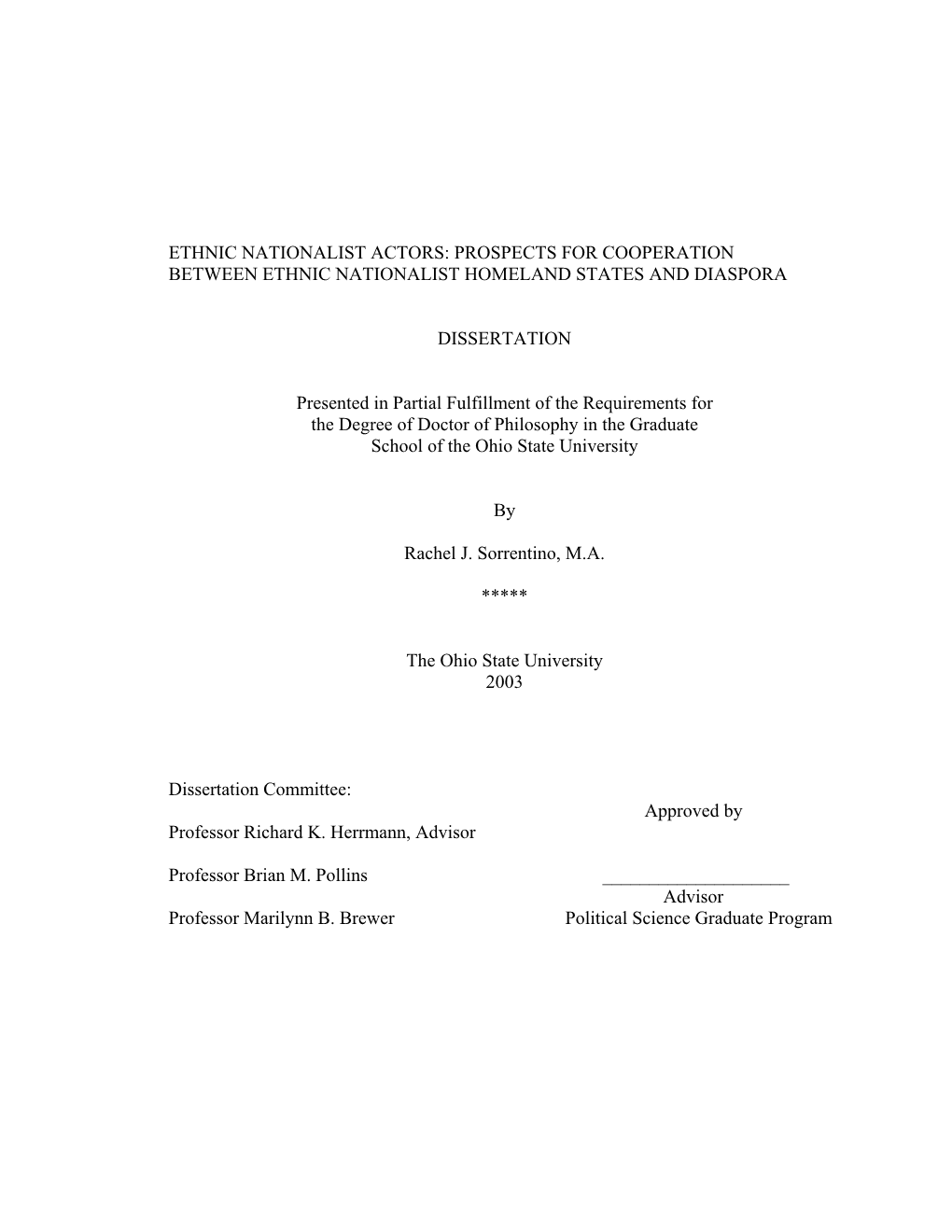 Ethnic Nationalist Actors: Prospects for Cooperation Between Ethnic Nationalist Homeland States and Diaspora