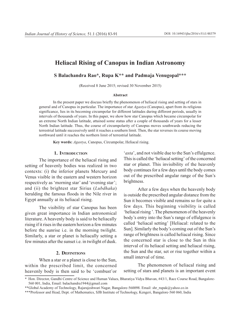 Heliacal Rising of Canopus in Indian Astronomy