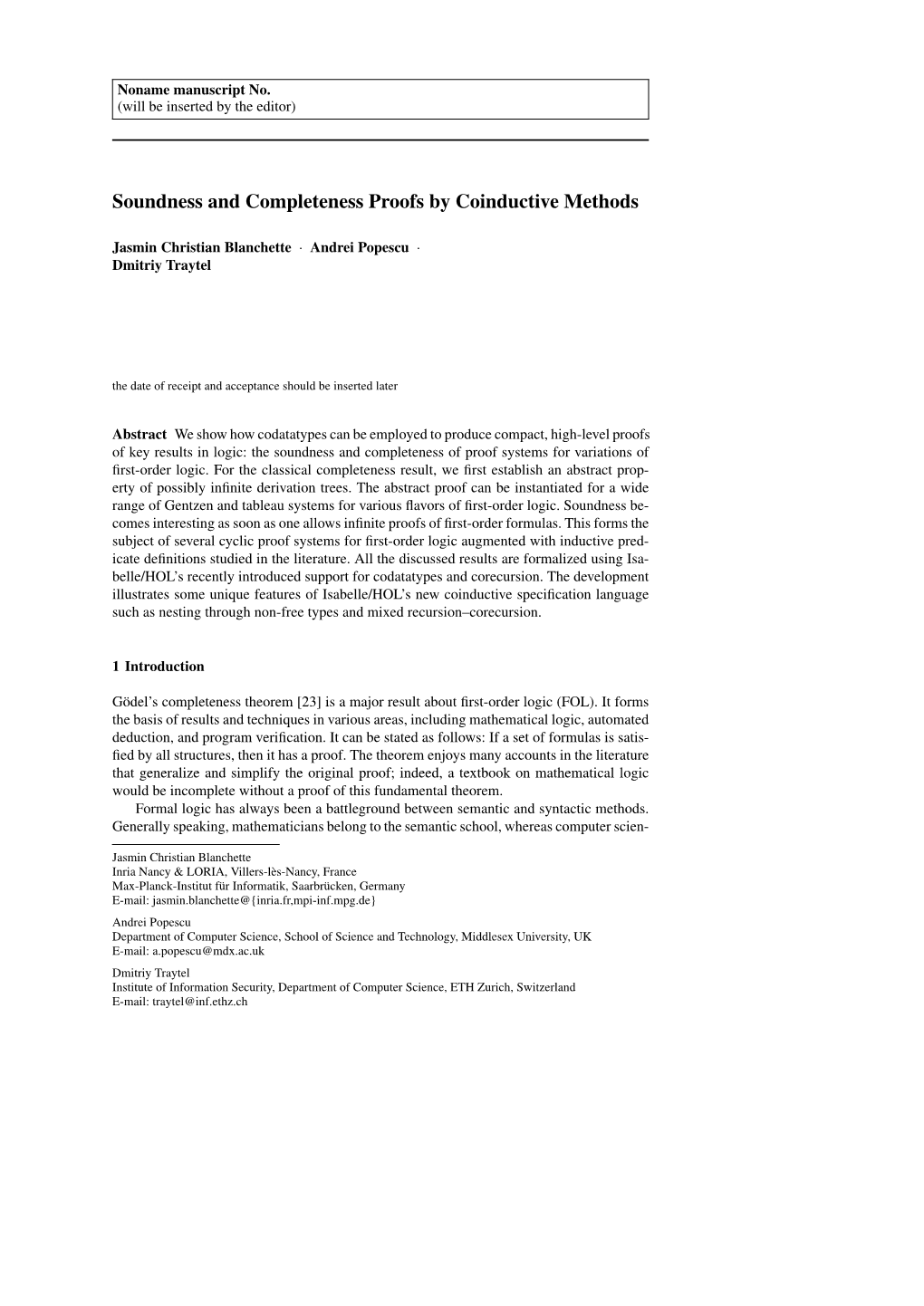 Soundness and Completeness Proofs by Coinductive Methods