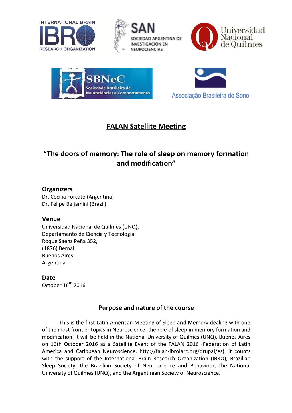 FALAN Satellite Meeting “The Doors of Memory