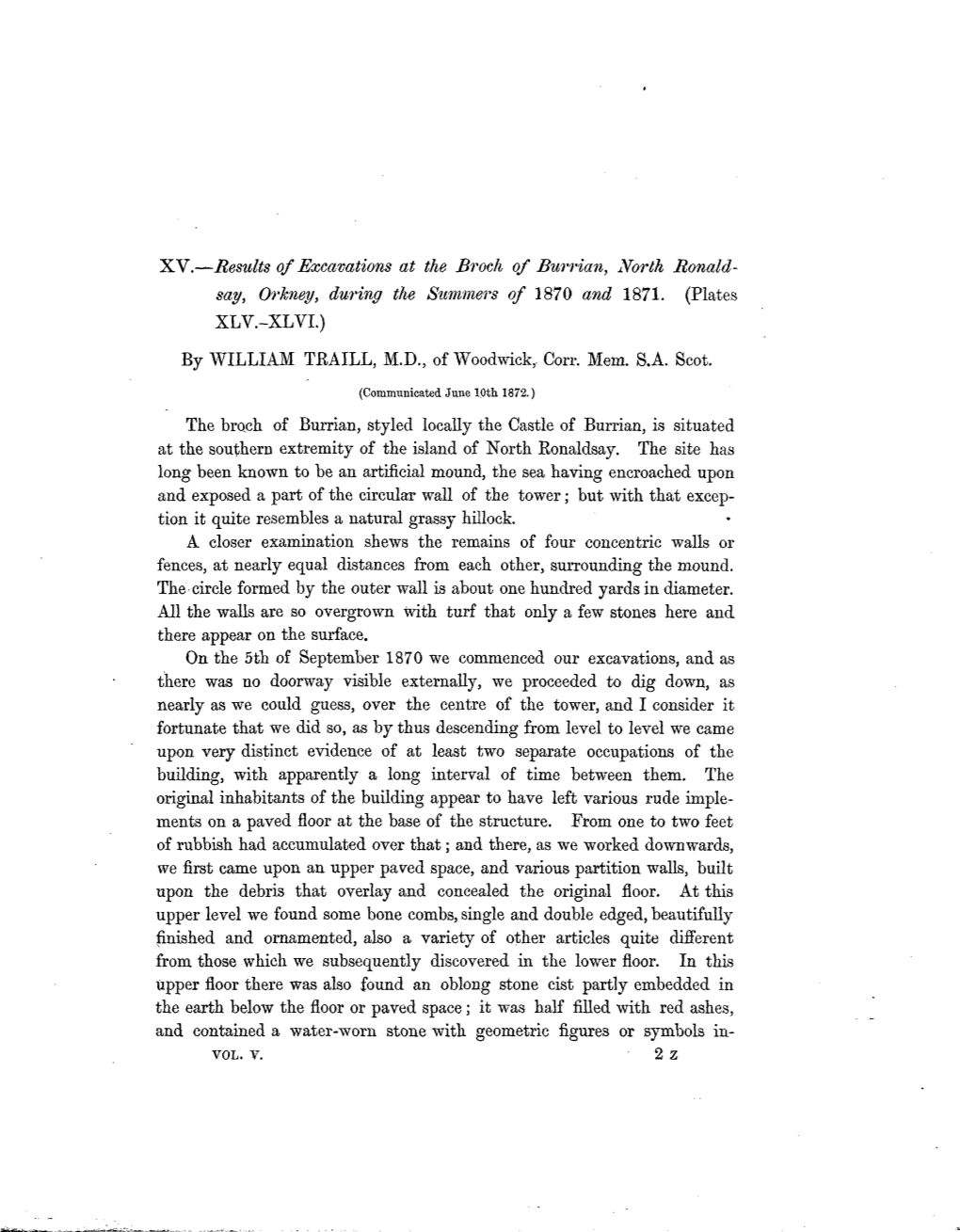 XV.—Results of Excavations at the Broch of Burrian, North Ronald- Say, Orkney, During the Summers of 1870 and 1871