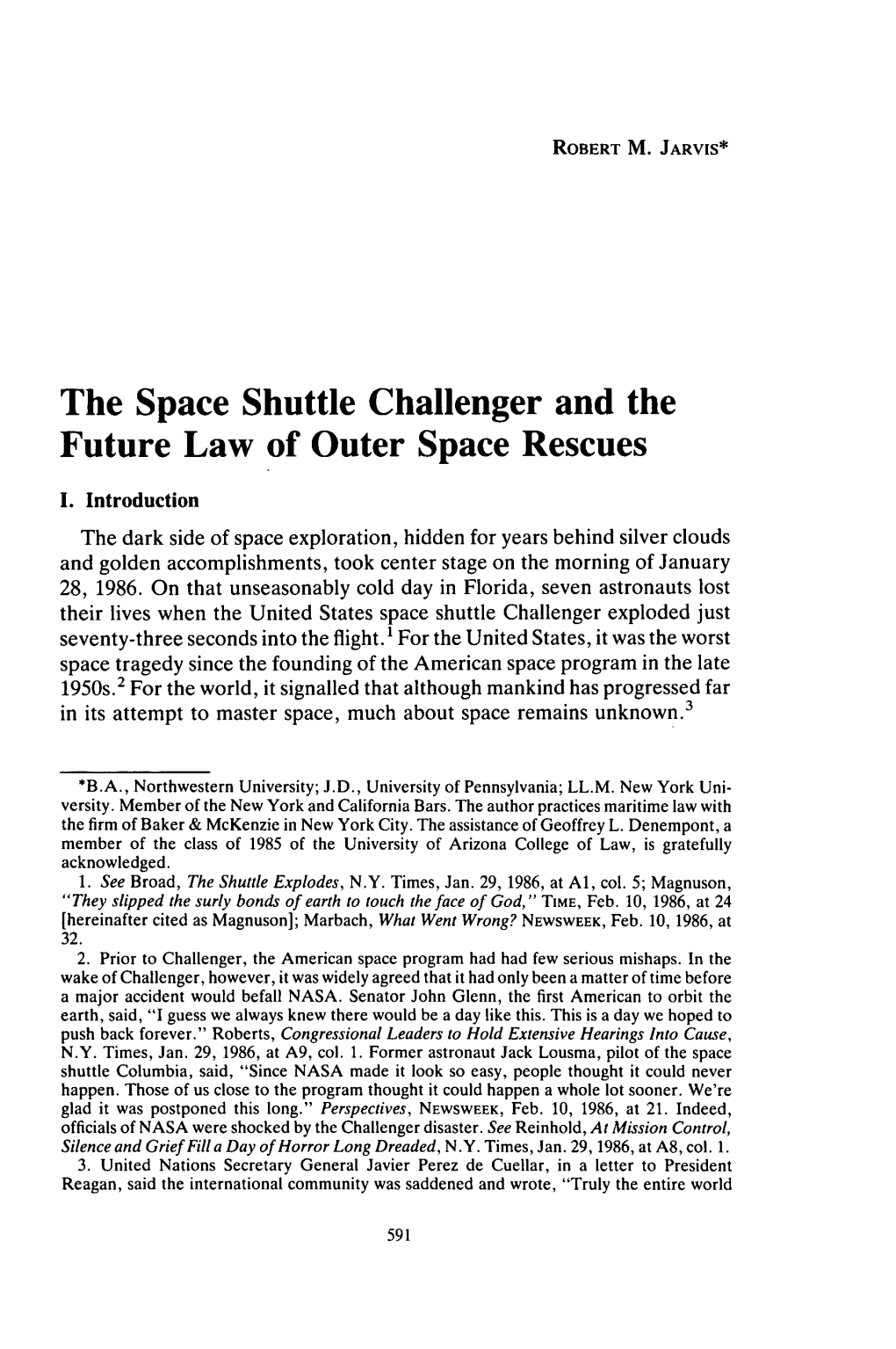 The Space Shuttle Challenger and the Future Law of Outer Space Rescues