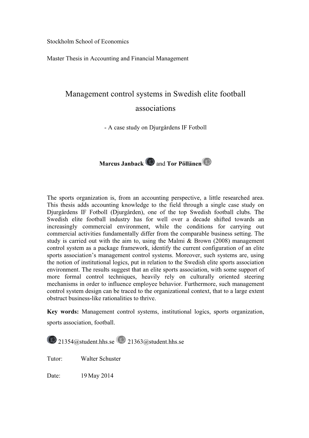 Management Control Systems in Swedish Elite Football Associations