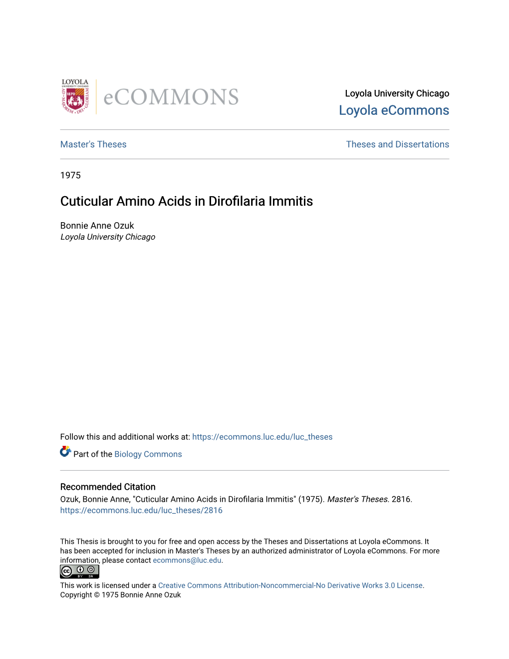 Cuticular Amino Acids in Dirofilaria Immitis