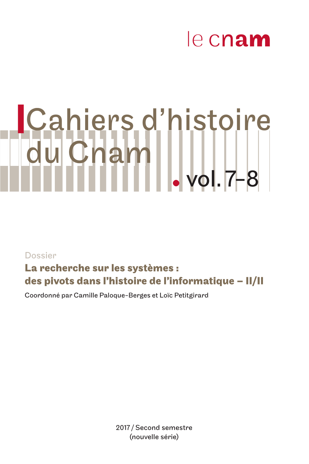 Cahiers D'histoire Du Cnam