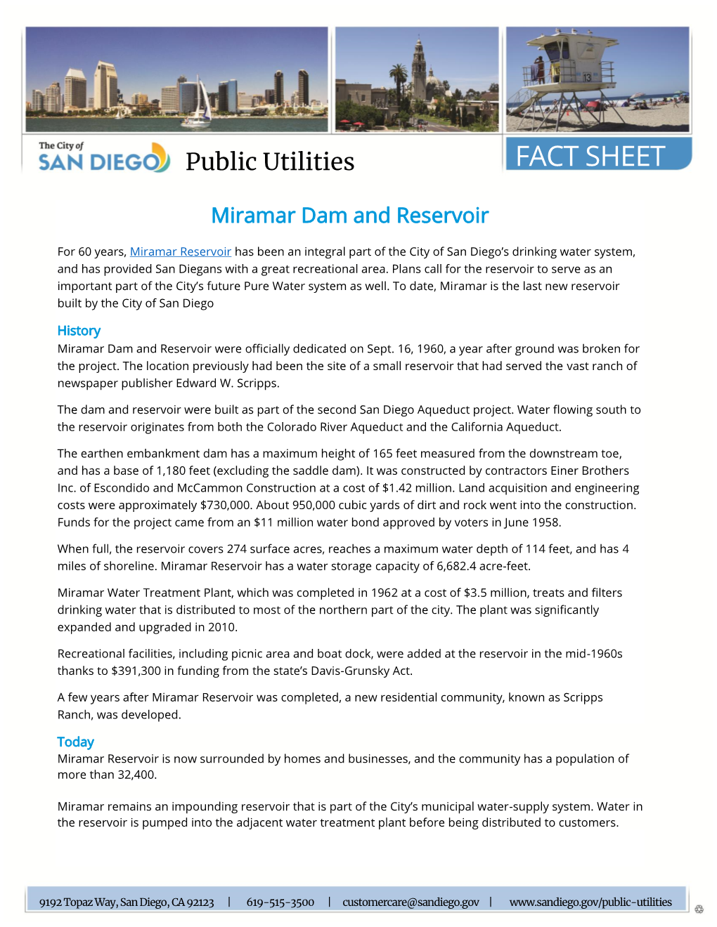 Miramar Reservoir Fact Sheet