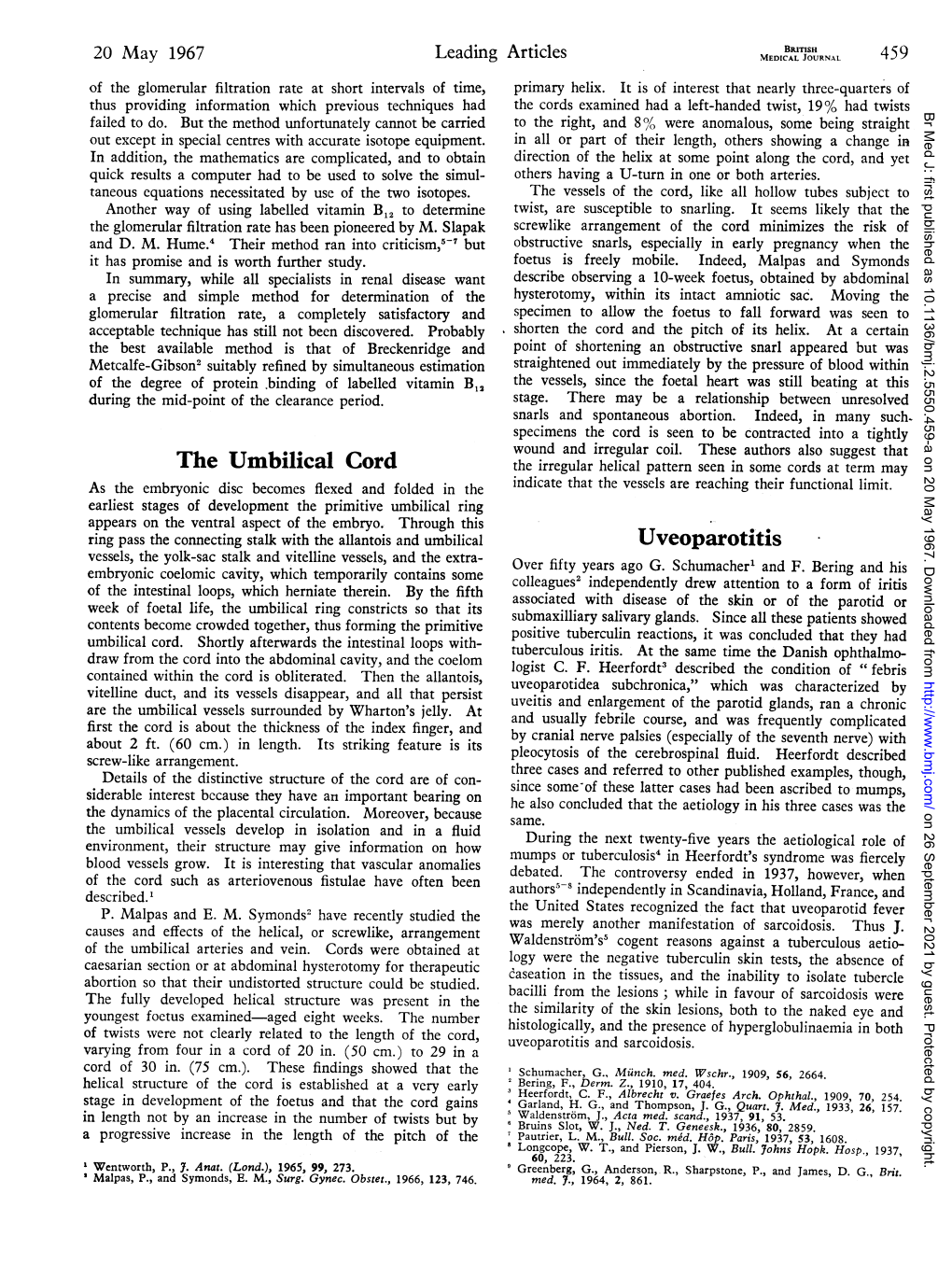 Uveoparotitis Vessels, the Yolk-Sac Stalk and Vitelline Vessels, and the Extra- Over Fifty Years Ago G