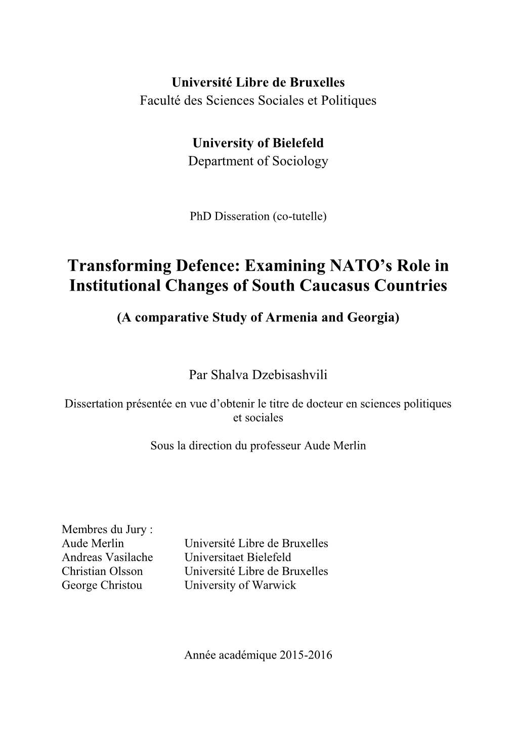 Examining NATO's Role in Institutional Changes of South Caucasus