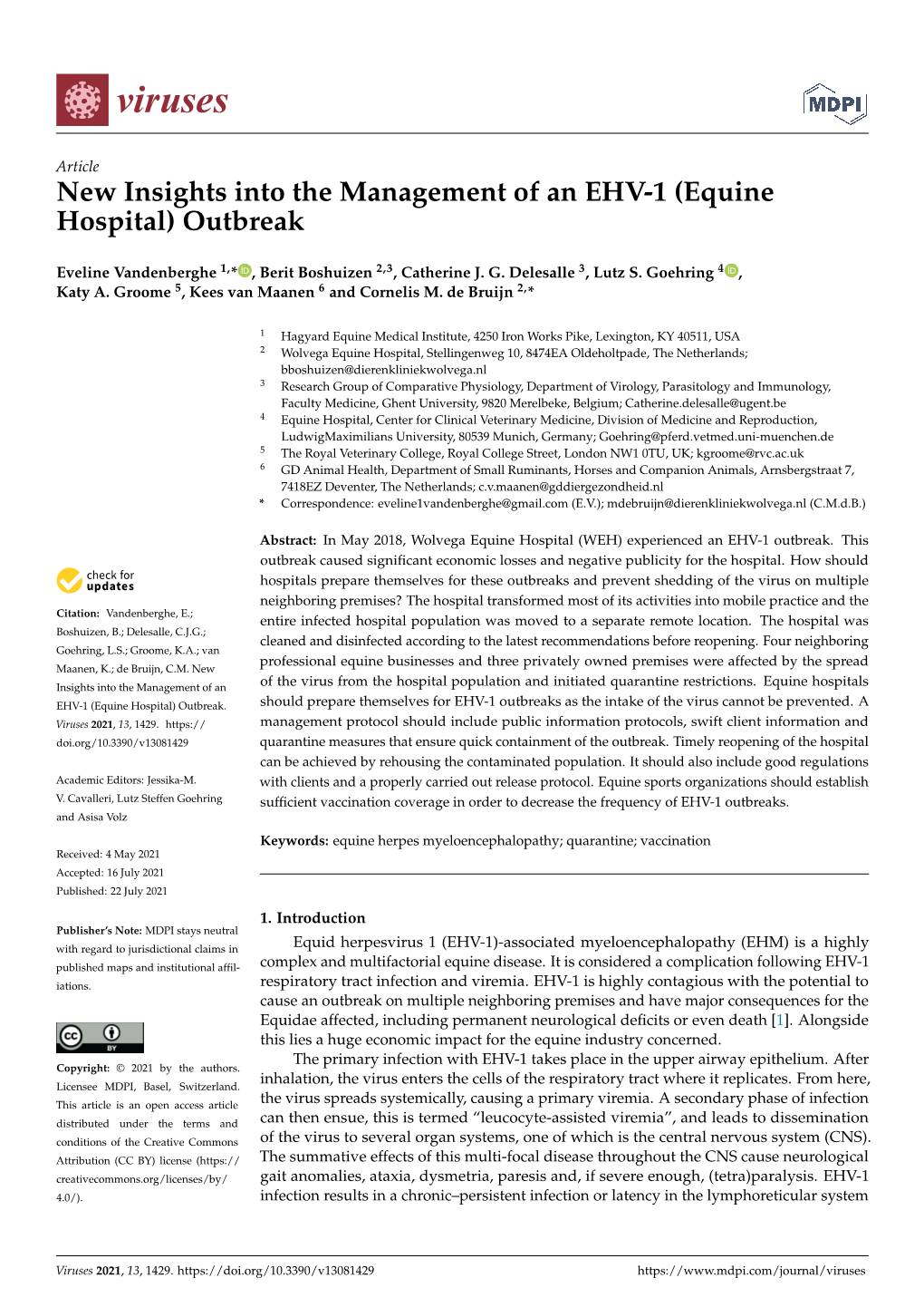 New Insights Into the Management of an EHV-1 (Equine Hospital) Outbreak