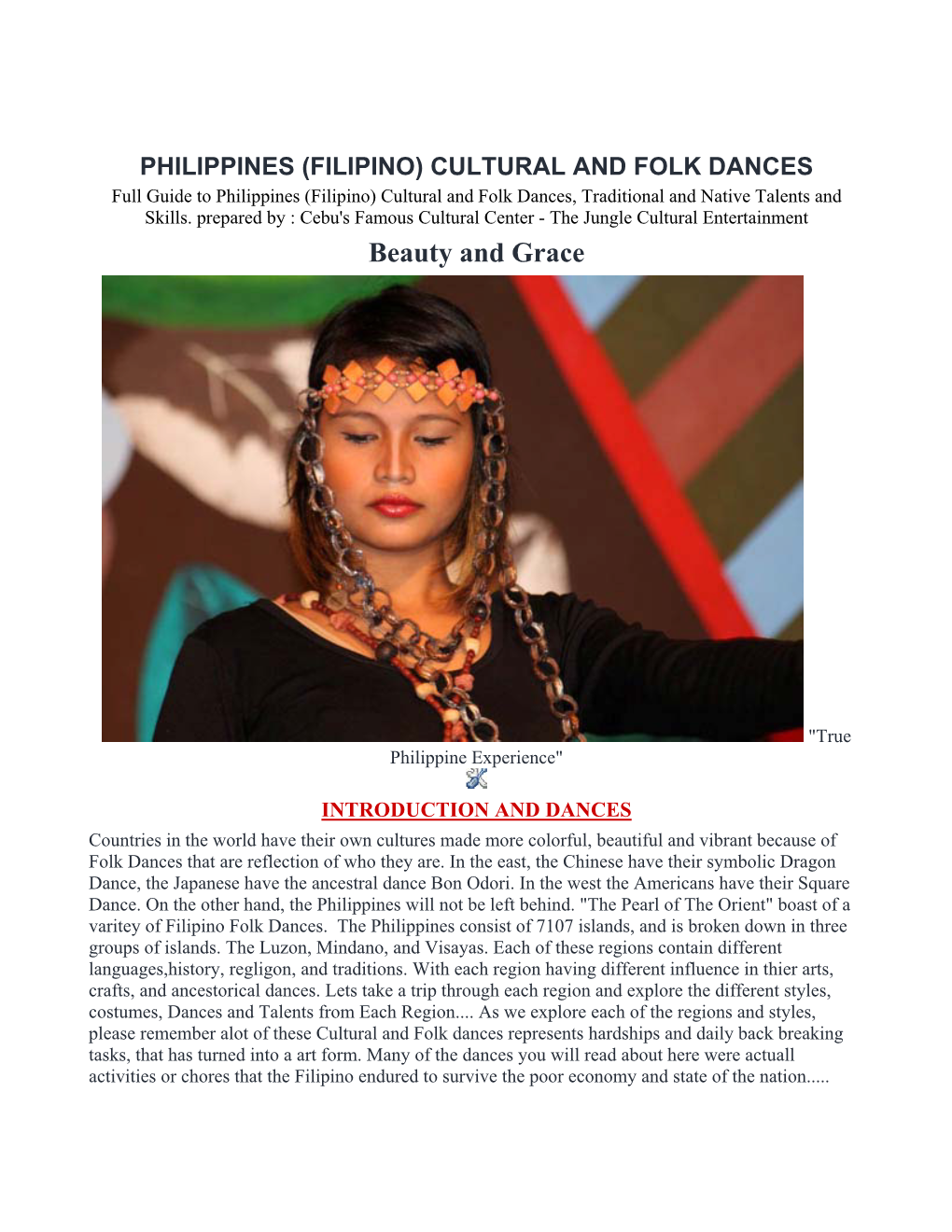 PHILIPPINES (FILIPINO) CULTURAL and FOLK DANCES Full Guide to Philippines (Filipino) Cultural and Folk Dances, Traditional and Native Talents and Skills