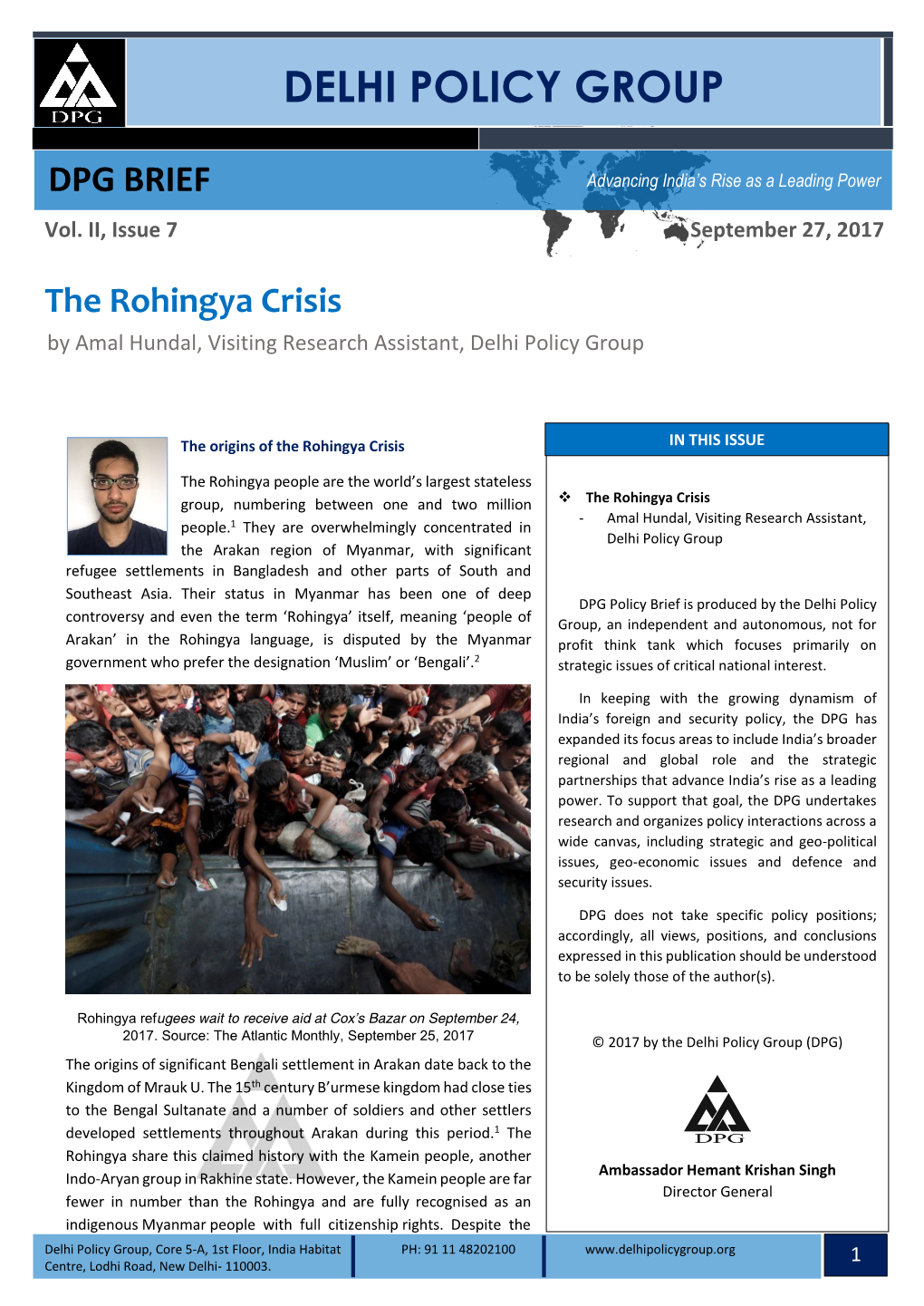 The Rohingya Crisis by Amal Hundal, Visiting Research Assistant, Delhi Policy Group