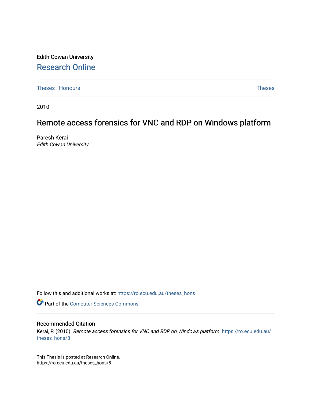 Remote Access Forensics for VNC and RDP on Windows Platform