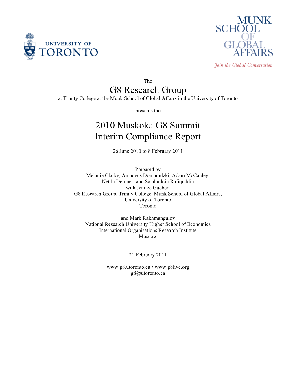 2010 Muskoka G8 Summit Interim Compliance Report
