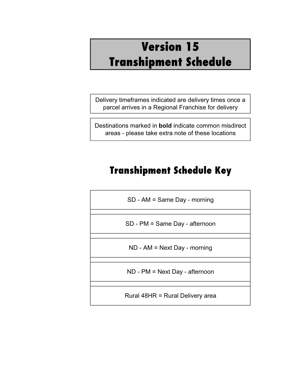 Version 15 Transhipment Schedule