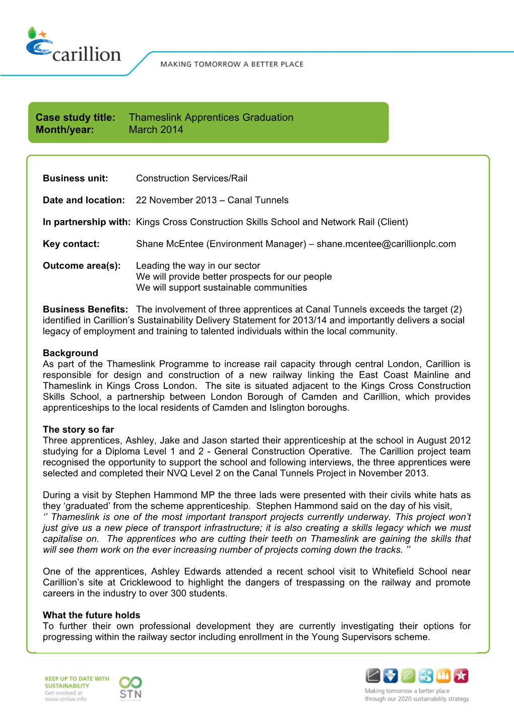 Thameslink Canal Tunnel Apprentices Case Study