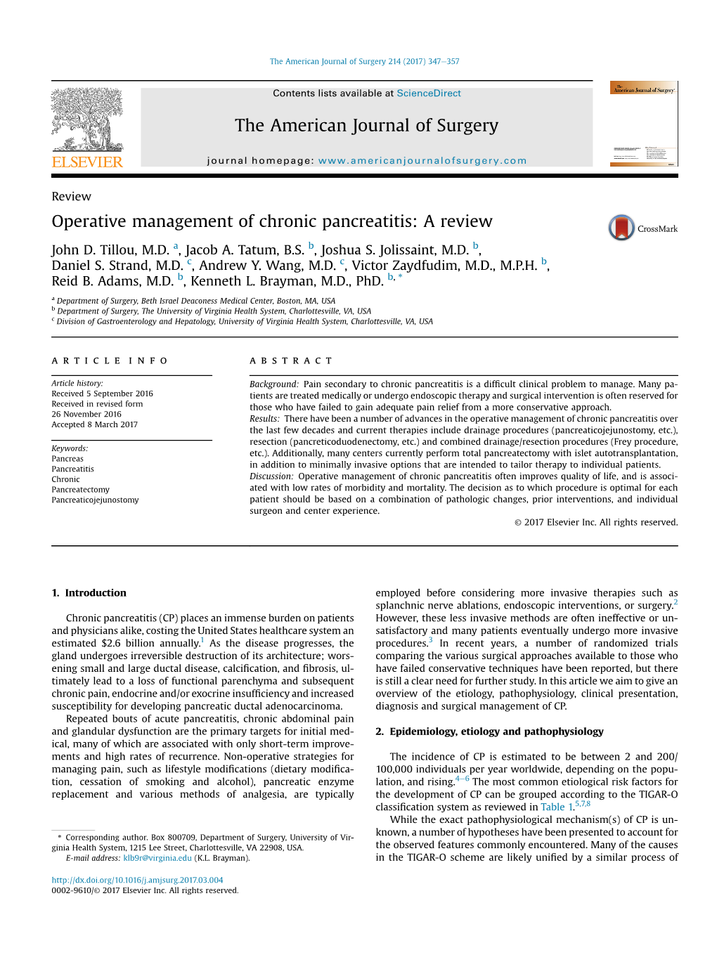 Operative Management of Chronic Pancreatitis: a Review