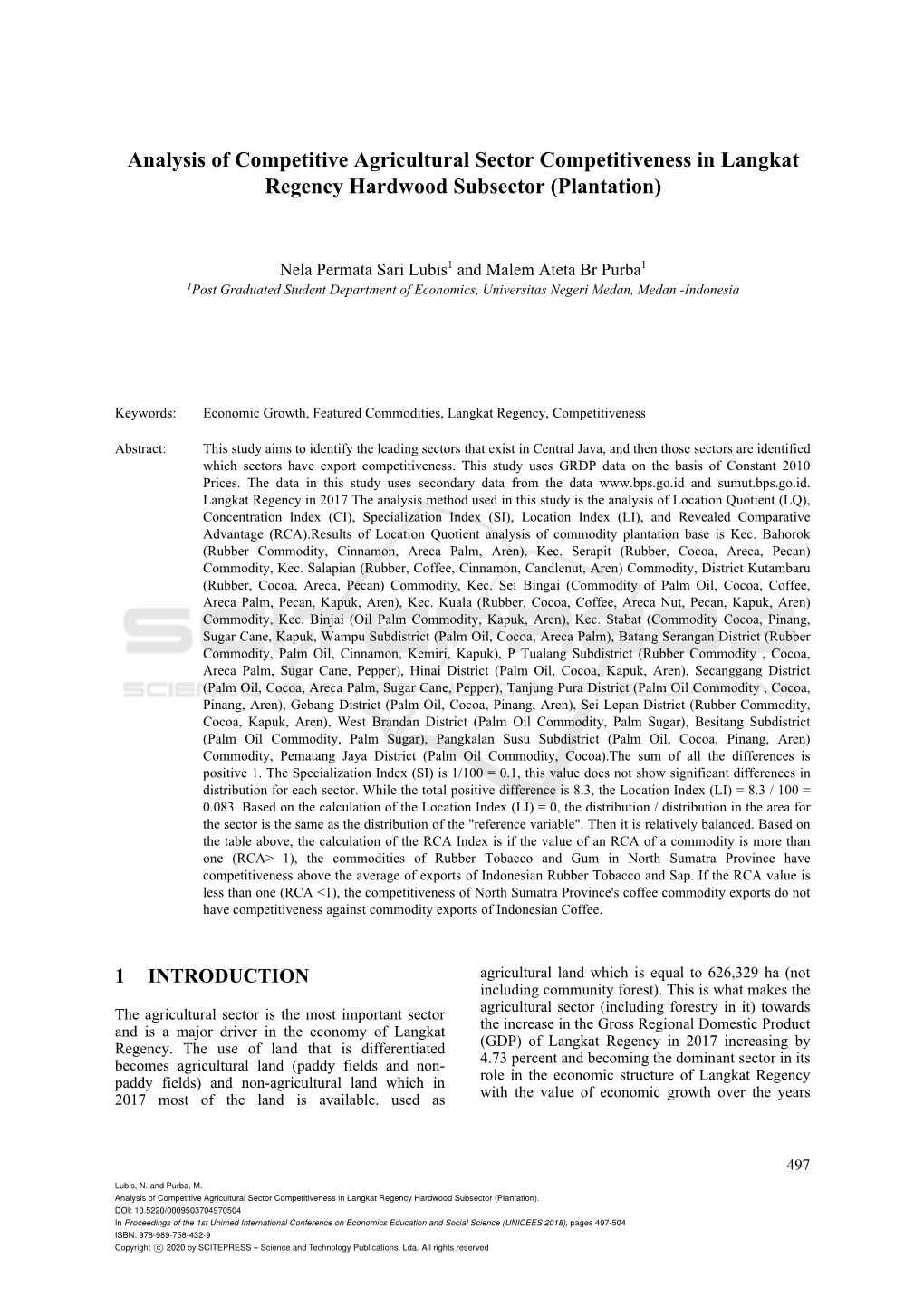 Analysis of Competitive Agricultural Sector Competitiveness in Langkat Regency Hardwood Subsector (Plantation)