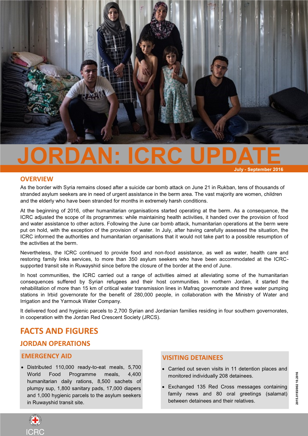 JORDAN: ICRC UPDATE July - September 2016