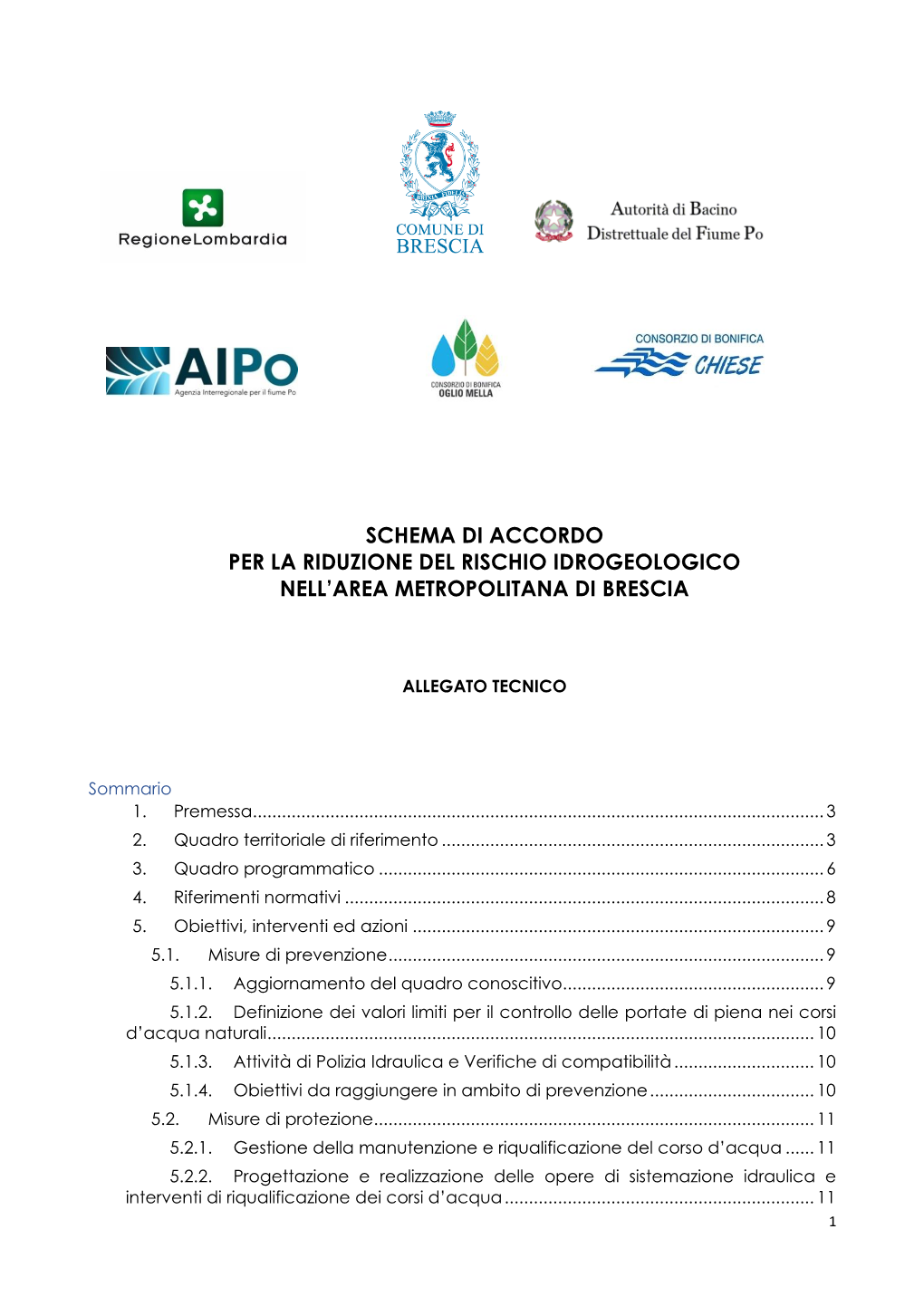 Schema Di Accordo Per La Riduzione Del Rischio Idrogeologico Nell'area