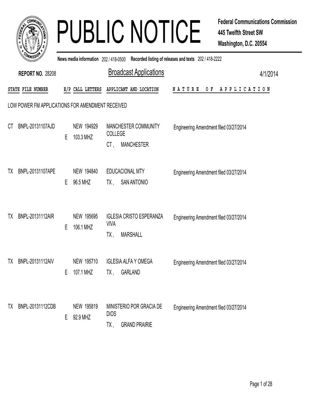 Broadcast Applications 4/1/2014