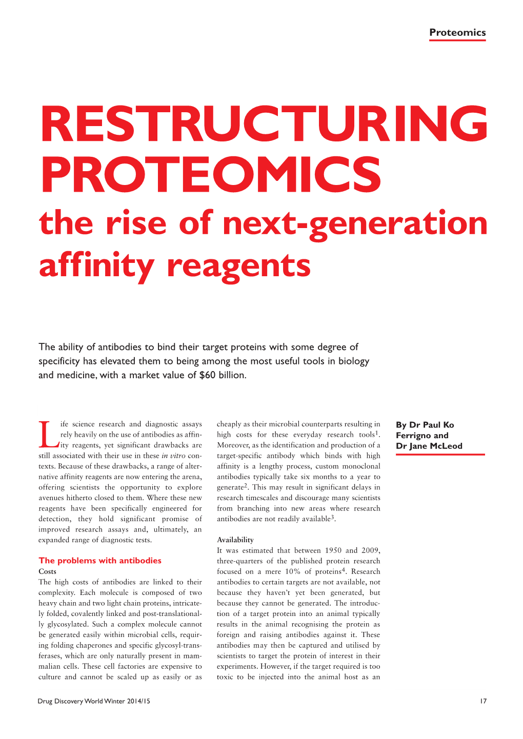 RESTRUCTURING PROTEOMICS the Rise of Next-Generation Affinity Reagents