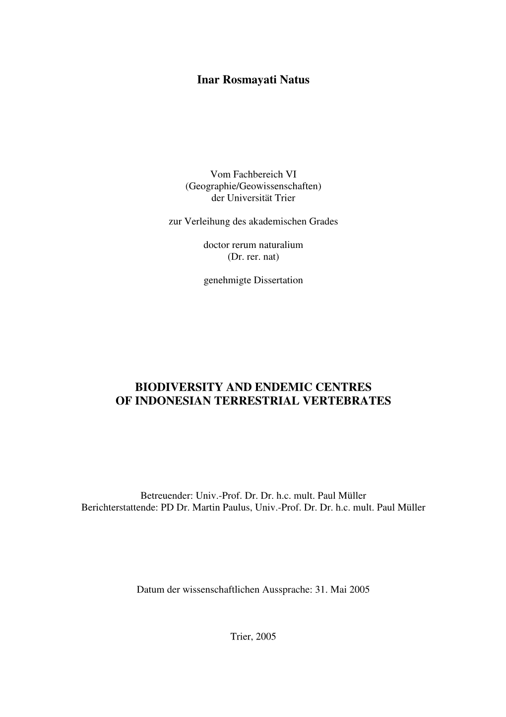 Biodiversity and Endemic Centres of Indonesian Terrestrial Vertebrates