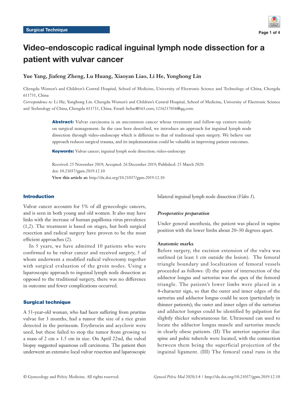 Video-Endoscopic Radical Inguinal Lymph Node Dissection for a Patient with Vulvar Cancer