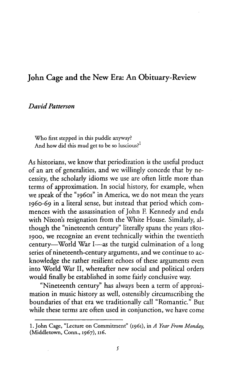 John Cage and the New Era: an Obituary-Review