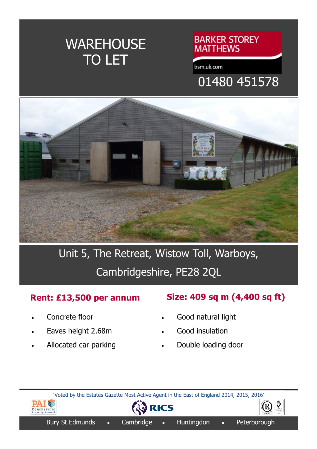 Warehouse to Let 01480 451578