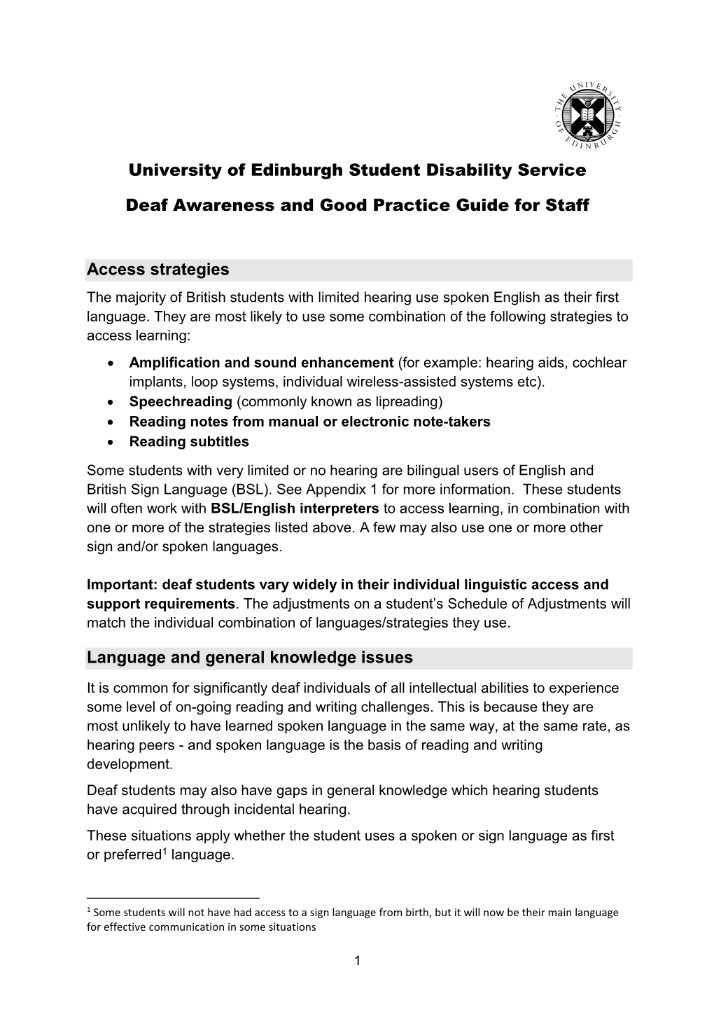 University of Edinburgh Student Disability Service Deaf Awareness