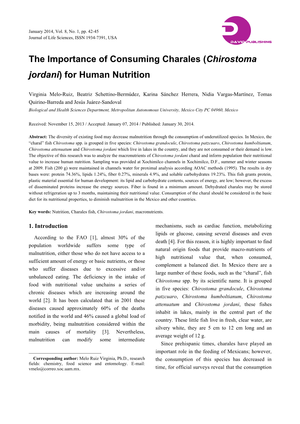 The Importance of Consuming Charales (Chirostoma Jordani) for Human Nutrition