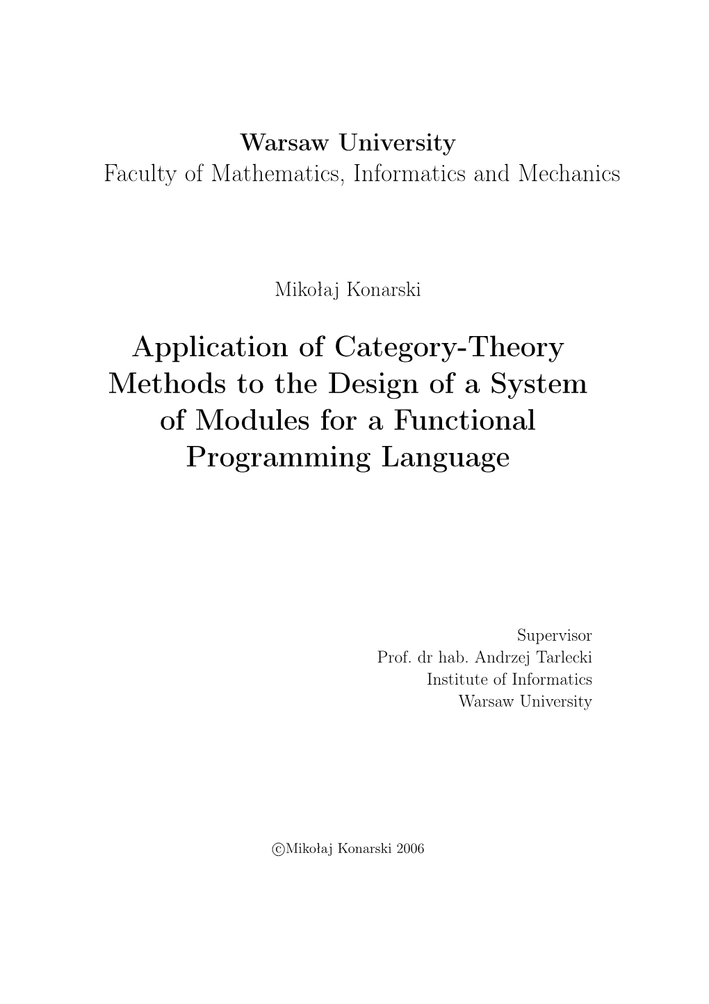 Application of Category-Theory Methods to the Design of a System of Modules for a Functional Programming Language