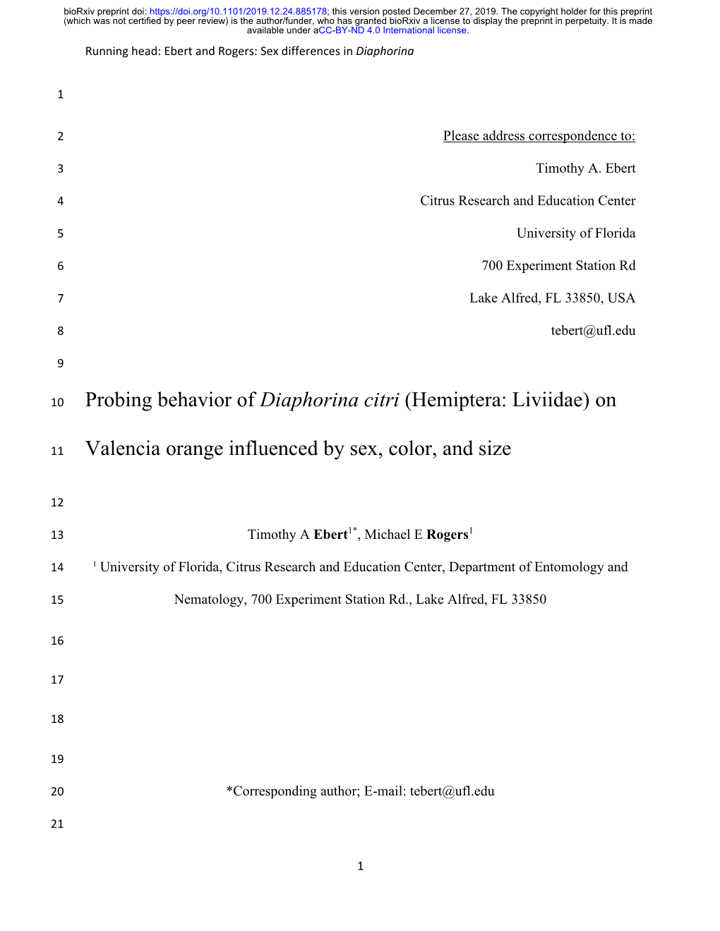 Probing Behavior of Diaphorina Citri (Hemiptera: Liviidae) On