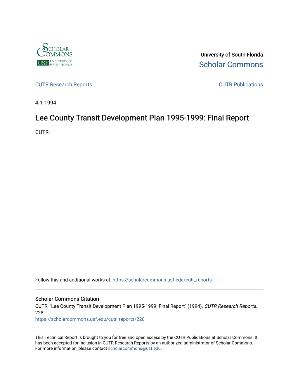 Lee County Transit Development Plan 1995-1999: Final Report