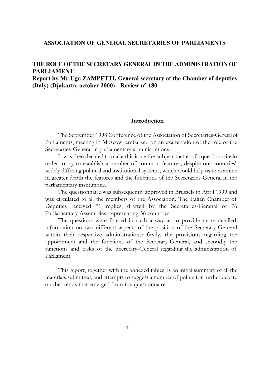 The Role of the Secretary General in the Administration of Parliaments