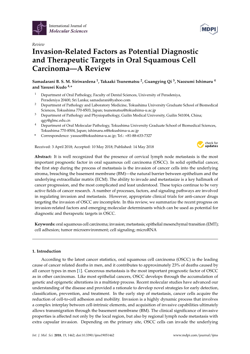 Invasion-Related Factors As Potential Diagnostic and Therapeutic Targets in Oral Squamous Cell Carcinoma—A Review