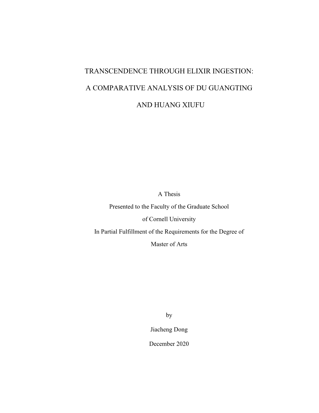 Transcendence Through Elixir Ingestion: a Comparative Analysis of Du Guangting and Huang Xiufu