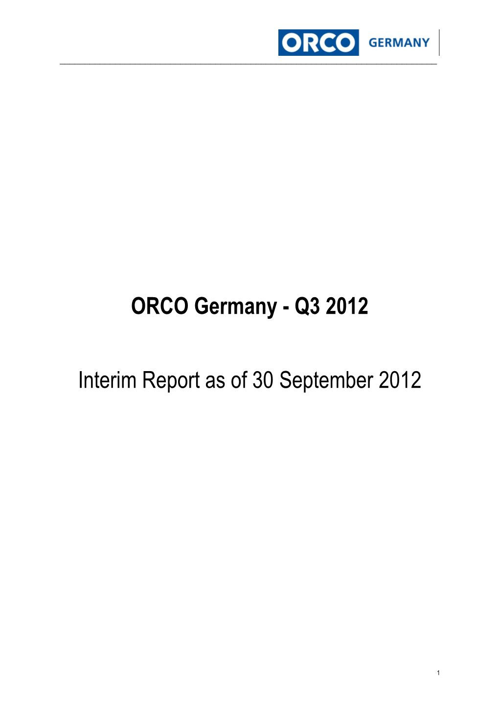 ORCO Germany - Q3 2012
