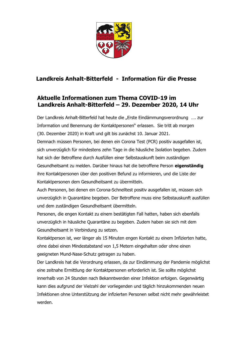 Landkreis Anhalt-Bitterfeld - Information Für Die Presse