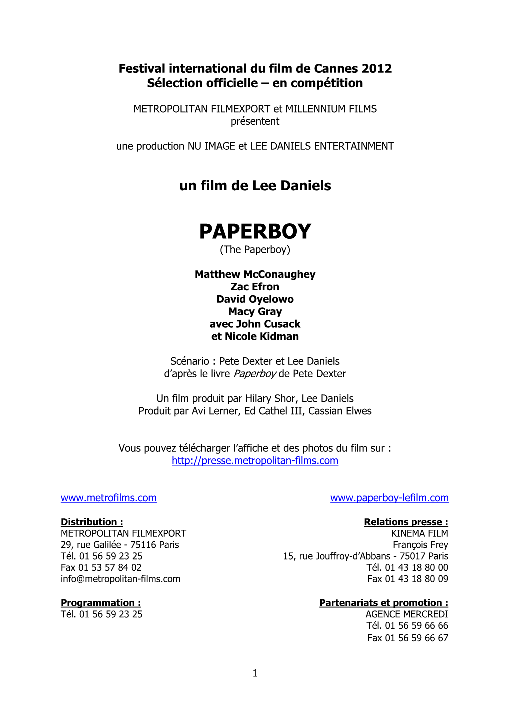 PAPERBOY Textes DP Cannes