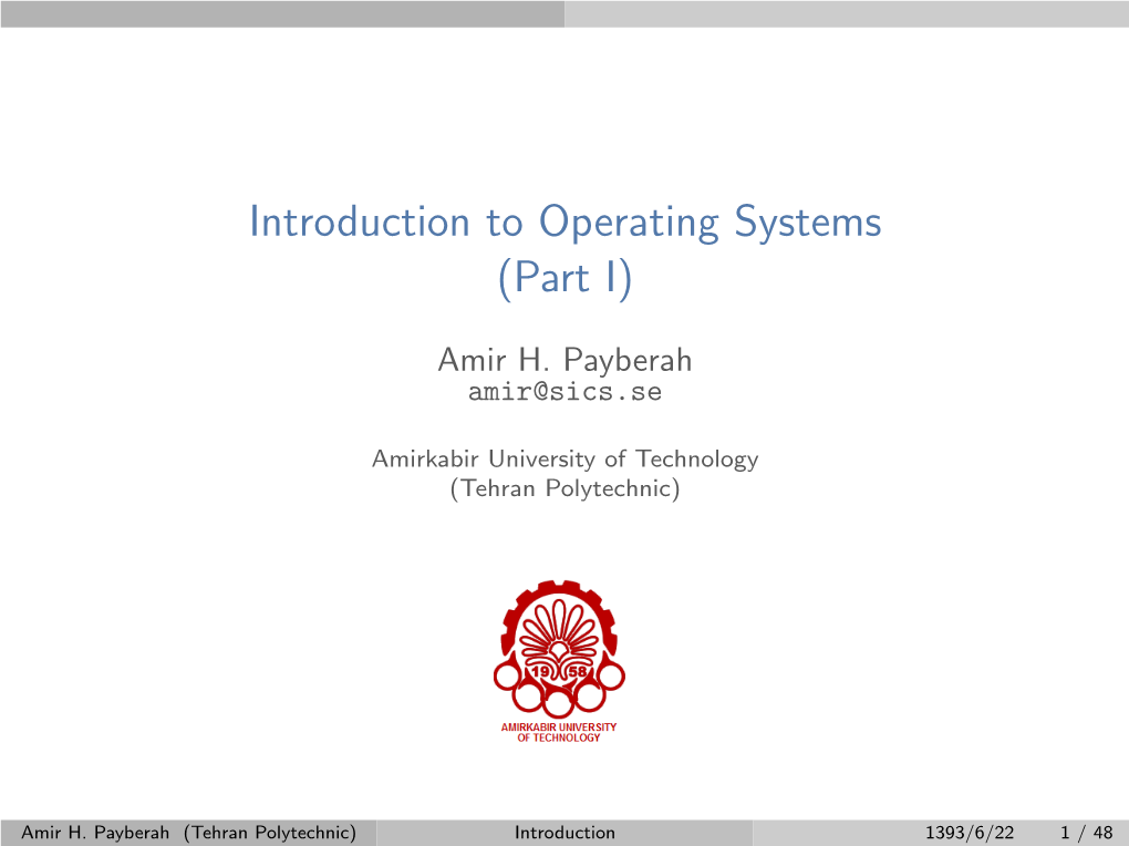 Introduction to Operating Systems (Part I)